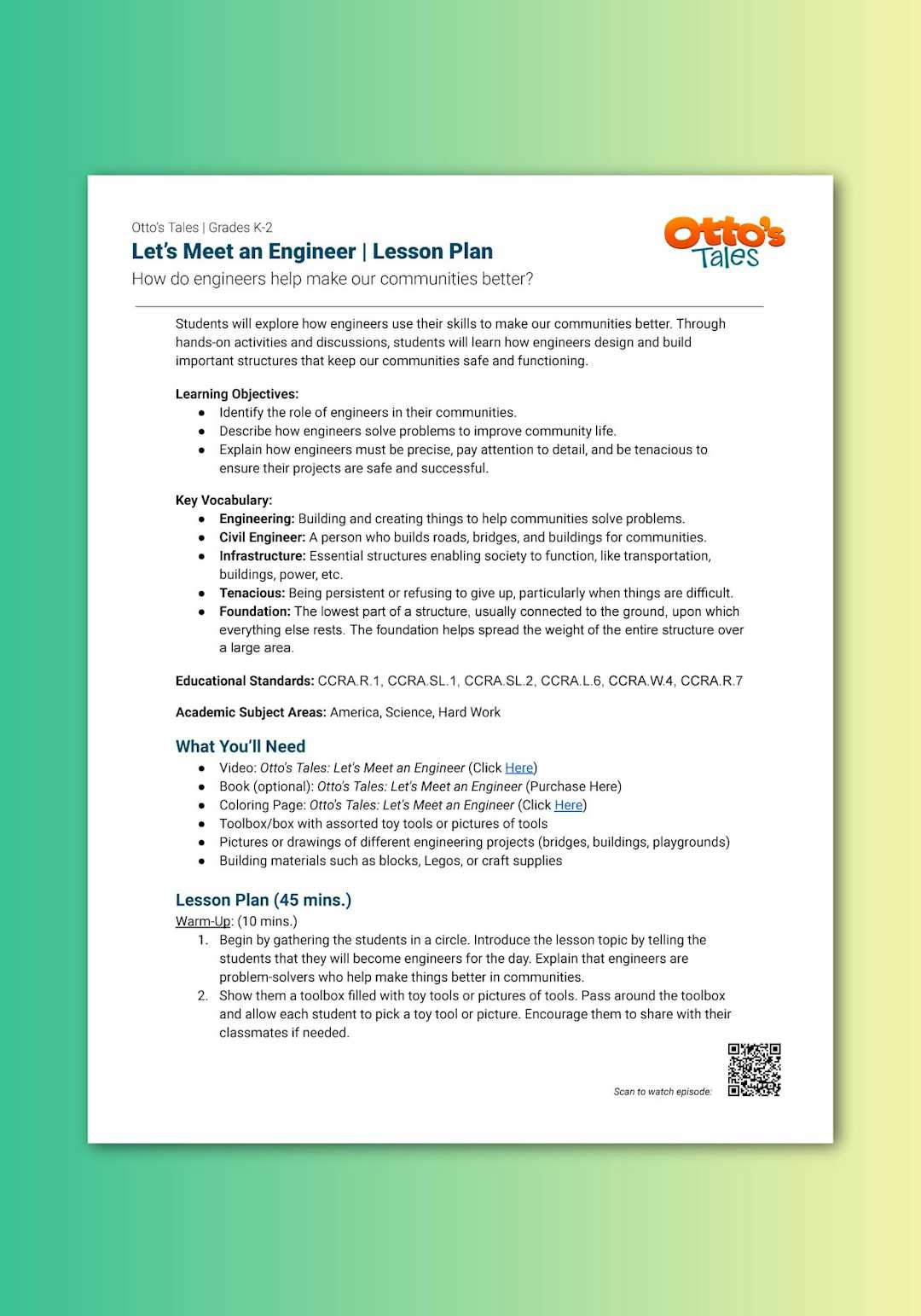"Otto's Tales: Let's Meet an Engineer" Lesson Plan