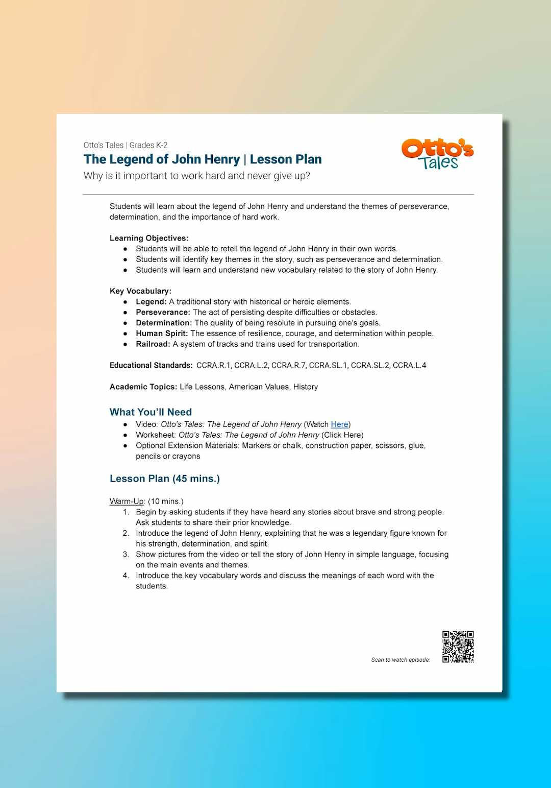 "Otto's Tales: The Legend of John Henry" Lesson Plan