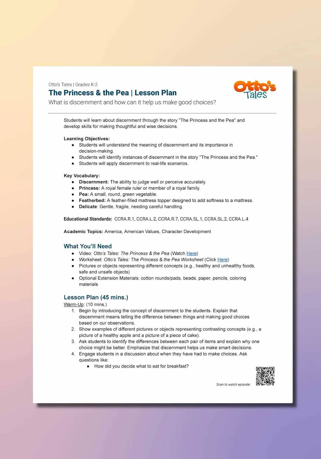 "Otto's Tales: The Princess & the Pea" Lesson Plan