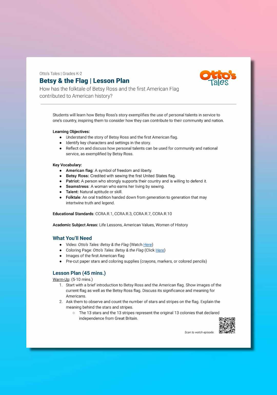 "Otto's Tales: Betsy & the Flag" Lesson Plan