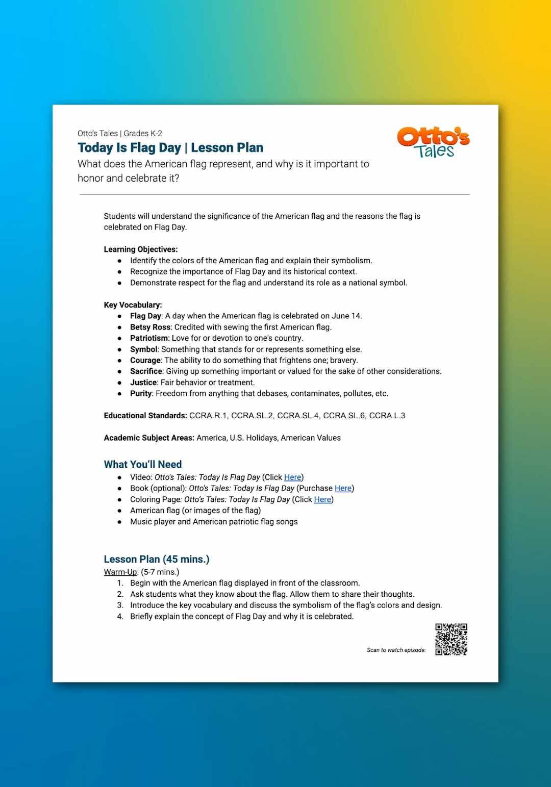 "Otto's Tales: Today Is Flag Day" Lesson Plan