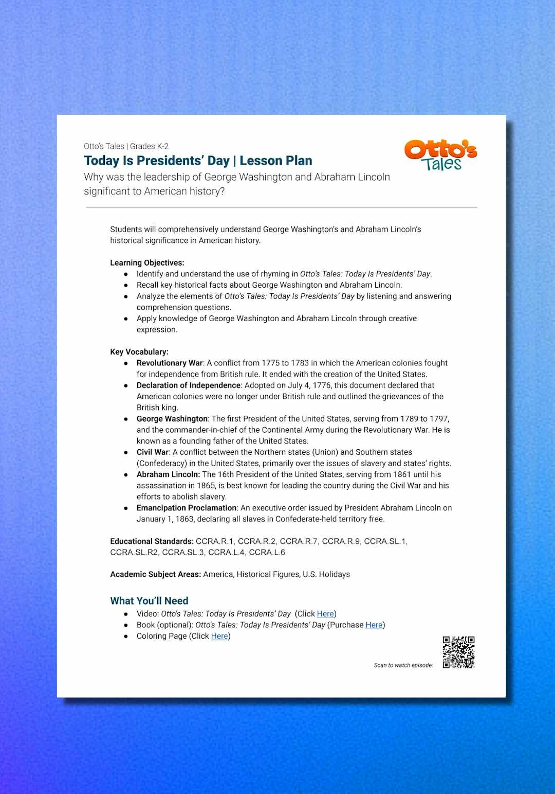 "Otto's Tales: Today Is Presidents' Day" Lesson Plan