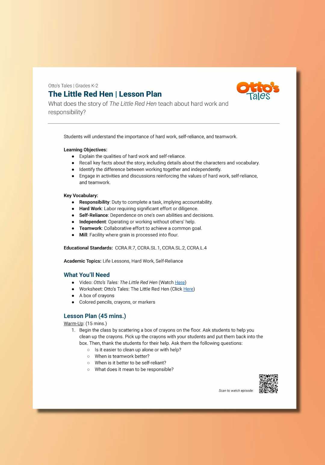 "Otto's Tales: The Little Red Hen" Lesson Plan