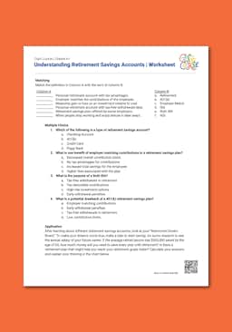 "Cash Course: Understanding Retirement Savings Accounts" Worksheet