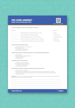 "Cash Course: Using Financial Institutions" Worksheet