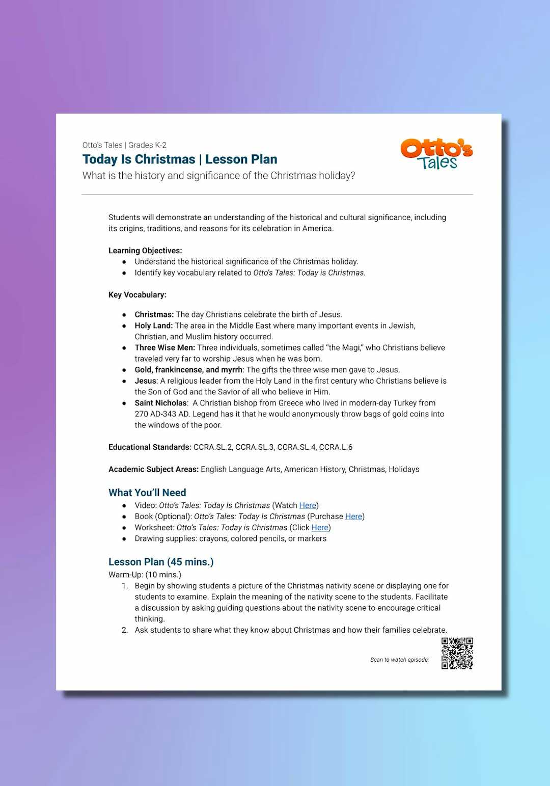 "Otto's Tales: Today is Christmas" Lesson Plan
