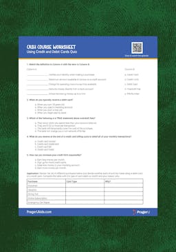 "Cash Course: Using Credit and Debit Cards" Worksheet