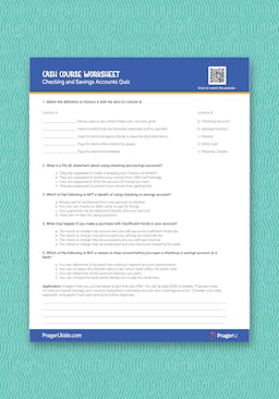 "Cash Course: Checking and Savings Accounts" Worksheet