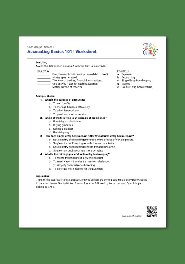 "Cash Course: Accounting Basics 101" Worksheet