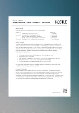 "The Hustle: Under Pressure - Dirt & Grime Co." Worksheet